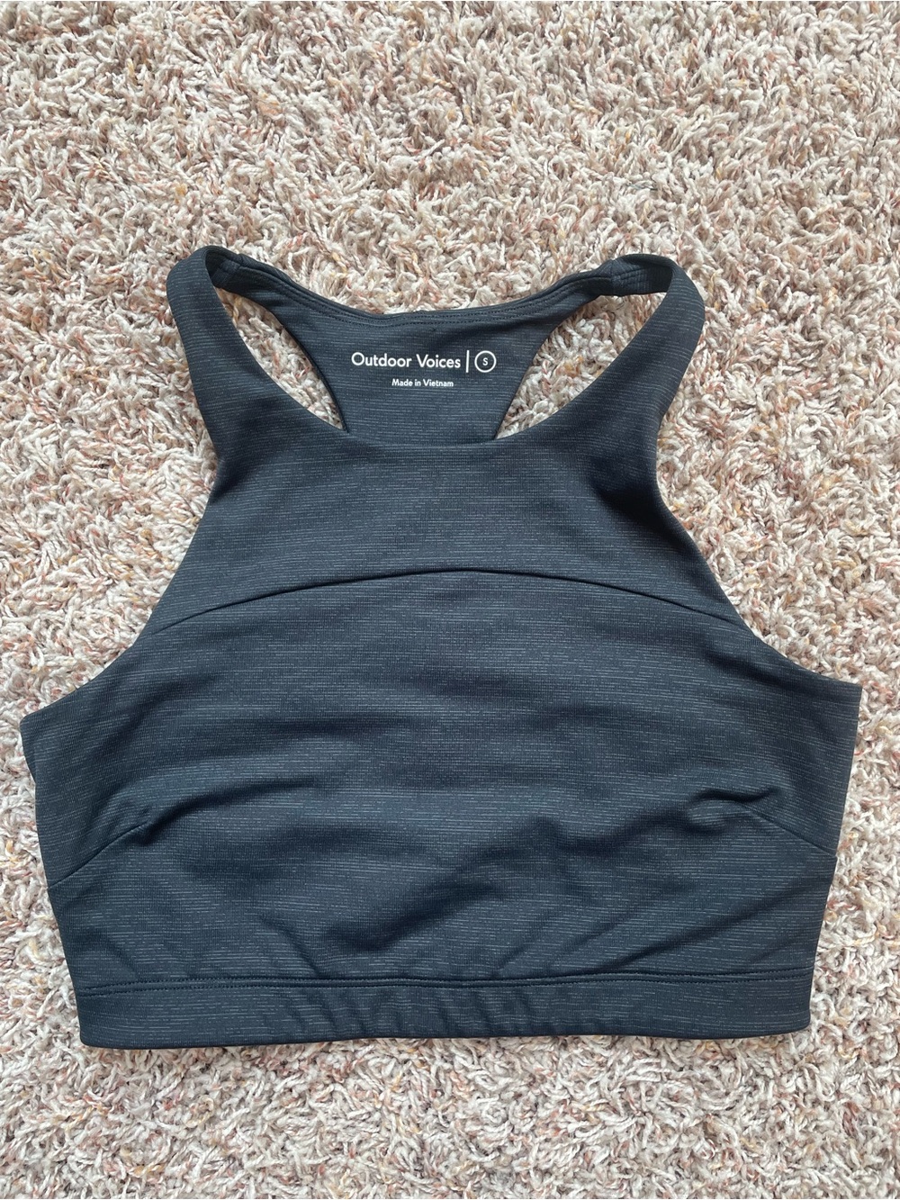 Outdoor Voices Black High-Neck Racerback Sports Bra Minimal Support Size S Gym